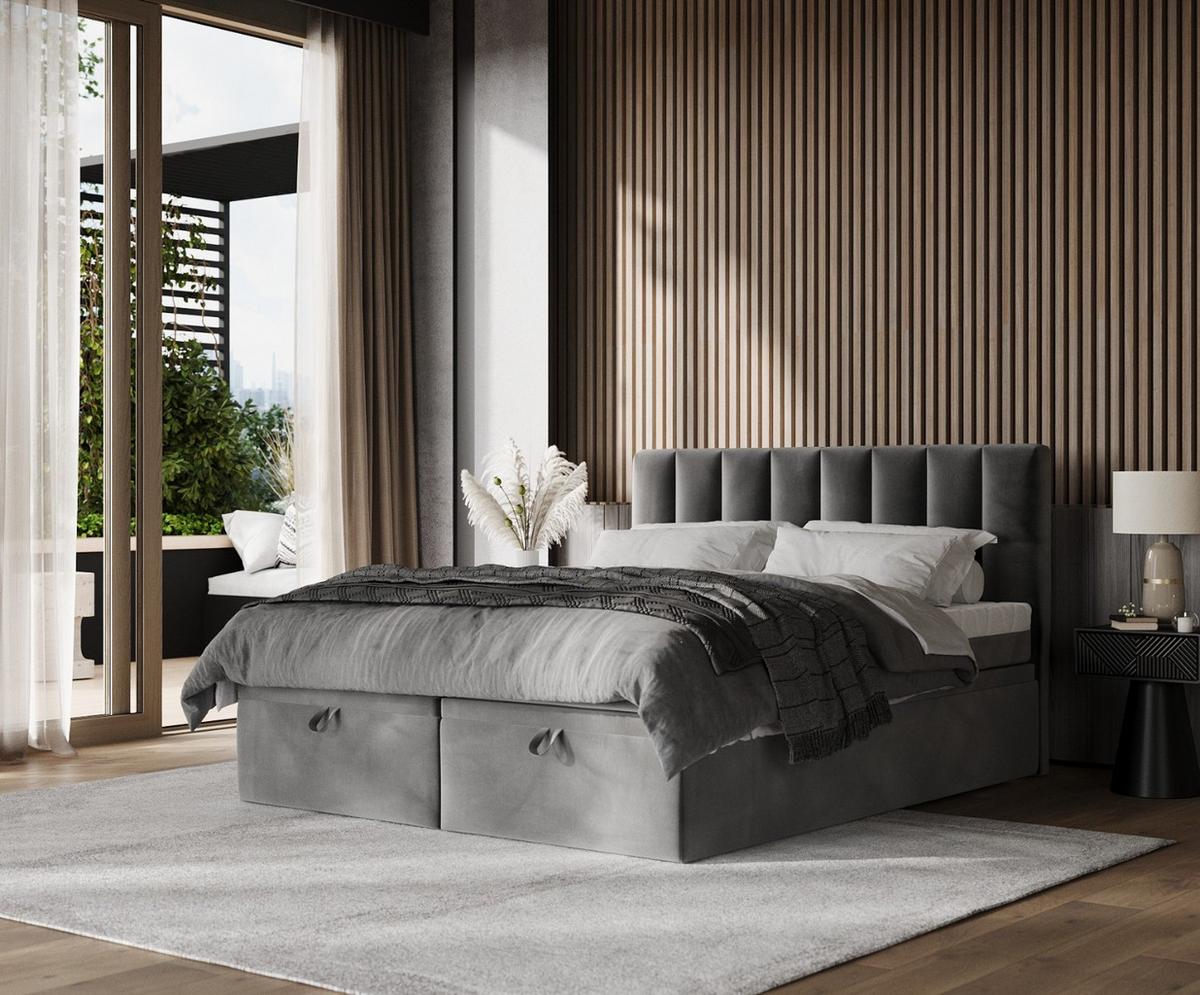 BOXBETT Lume 140/200 cm Grau im Kronos Stoff - Schwarz/Grau, Holz/Holzwerkstoff (140/200cm) - AltaBeds