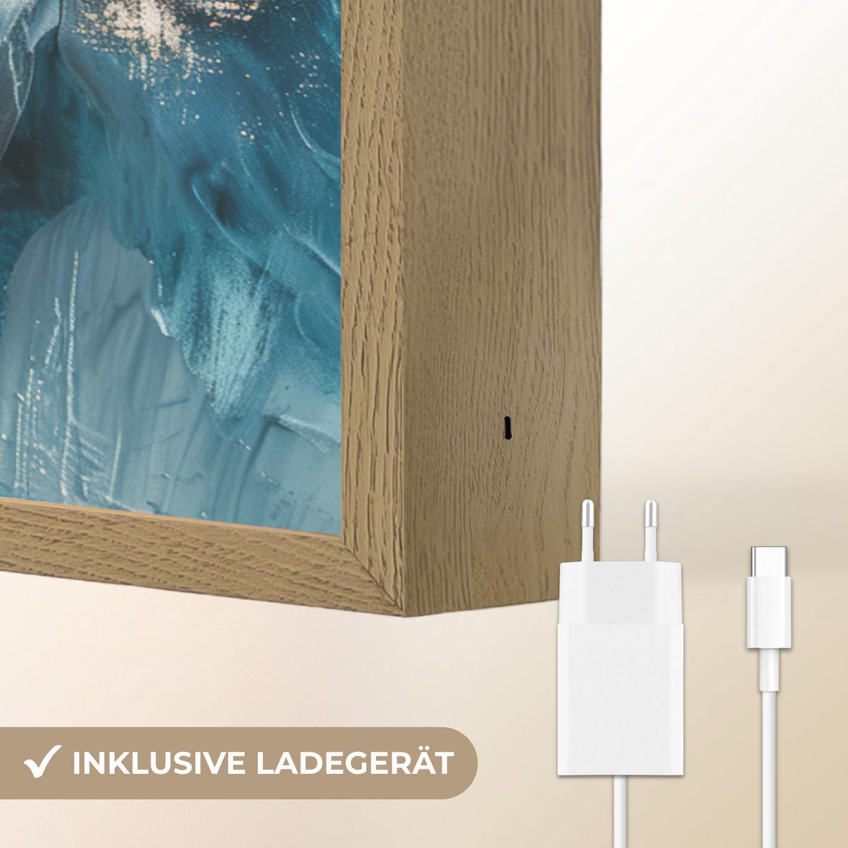 WANDLEUCHTE MIT AKKU Abstrakt - Kunst - Gold - Blau 60x40 cm - Türkis, Holzwerkstoff (60/40/8cm) - OnlyWow