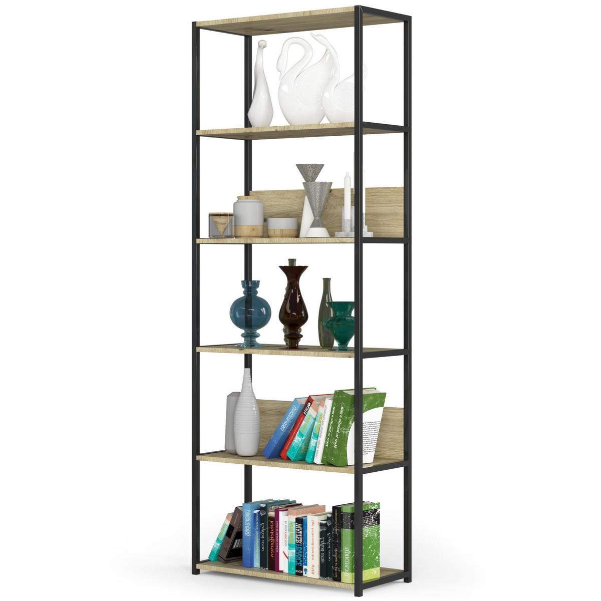 STANDREGAL Schwarz, Eiche Artisan 192/70/32 - Schwarz/Eiche Artisan, Holzwerkstoff (70/192/32cm) - RAUMHIRSCH FURNITURE