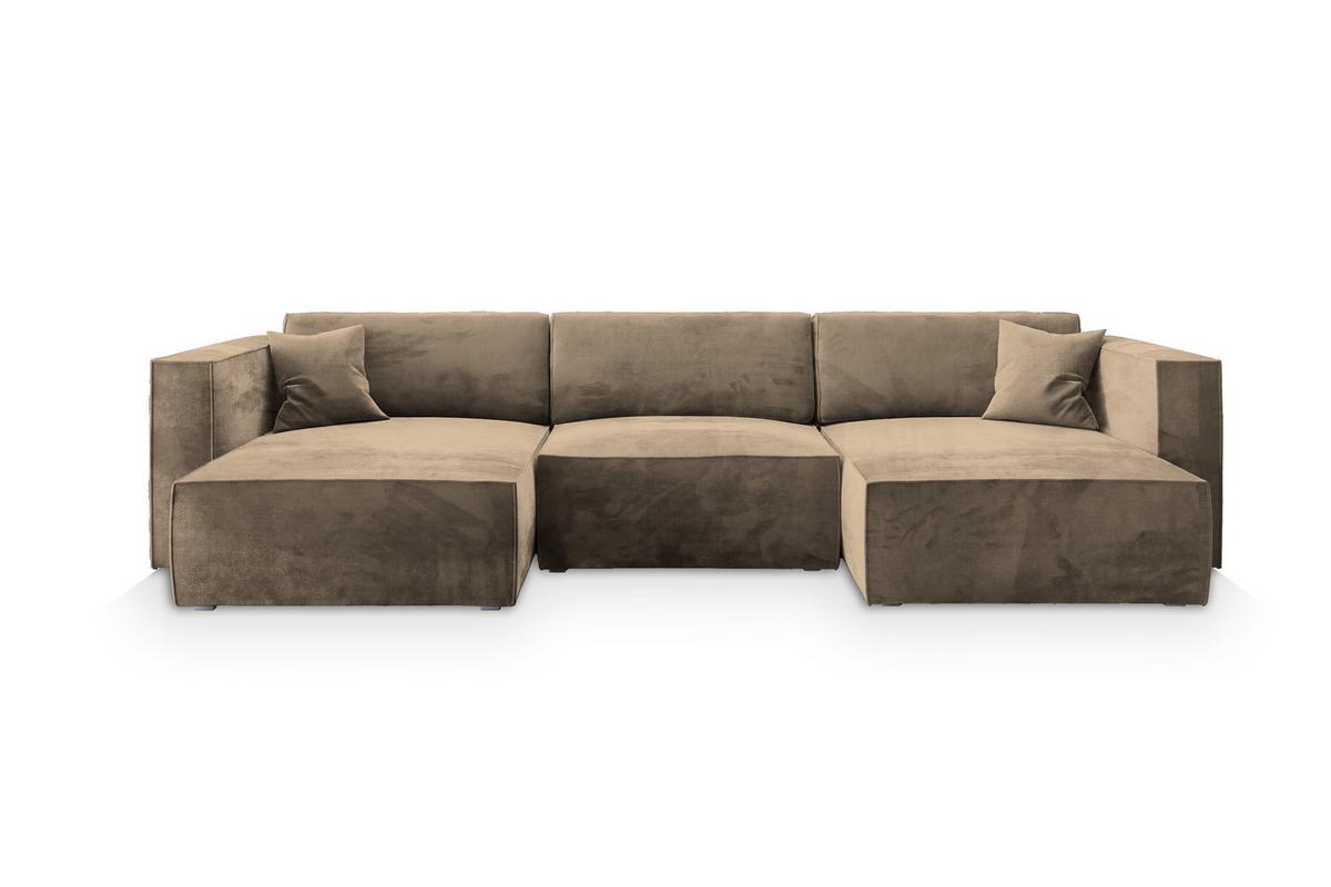 WOHNLANDSCHAFT SARMO M Beige Velours-Stoff mit Schlaffunktion - Beige/Grau, Holz/Kunststoff (347/70/148cm) - MASSENO