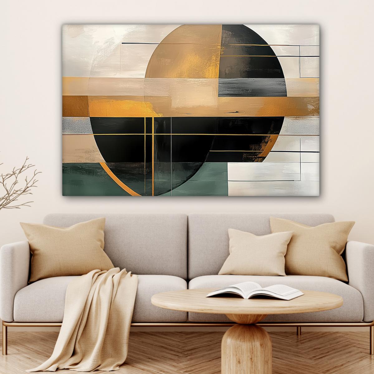 LEINWANDBILD Abstrakt - Gold - Bronze - Grün - Formen - Modern Wohnzimmer Groß 120x80 cm - Multicolor, Textil (120/80cm) - MuchoWow