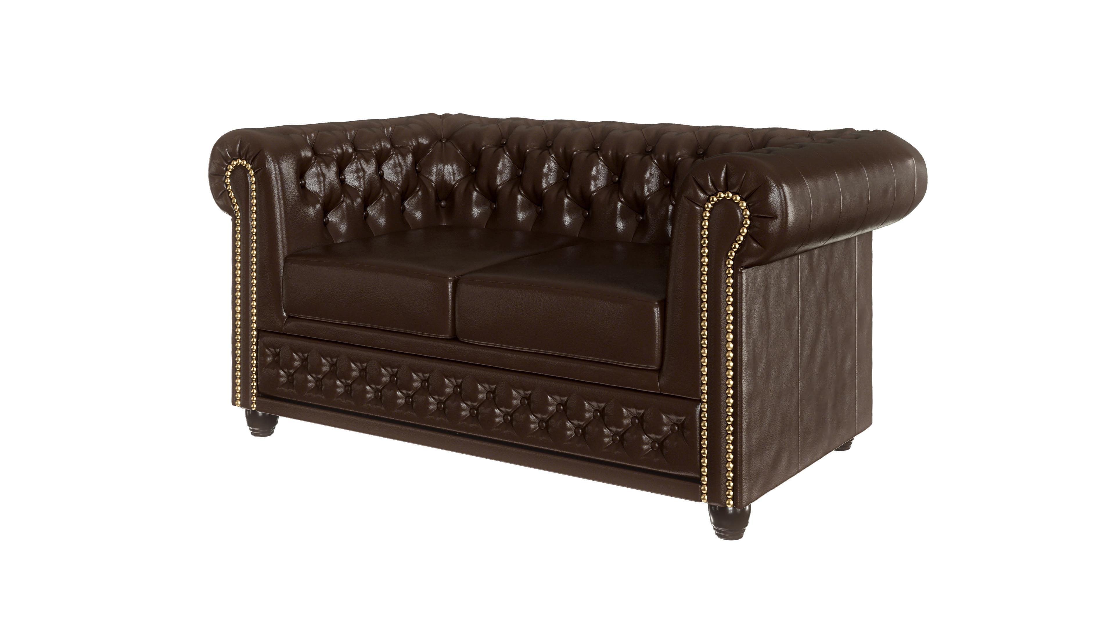 CHESTERFIELD-SOFA 2-sitzer Morin Braun vegan Leder - Braun, Holz/Textil (148/72/86cm) - S-Style Möbel