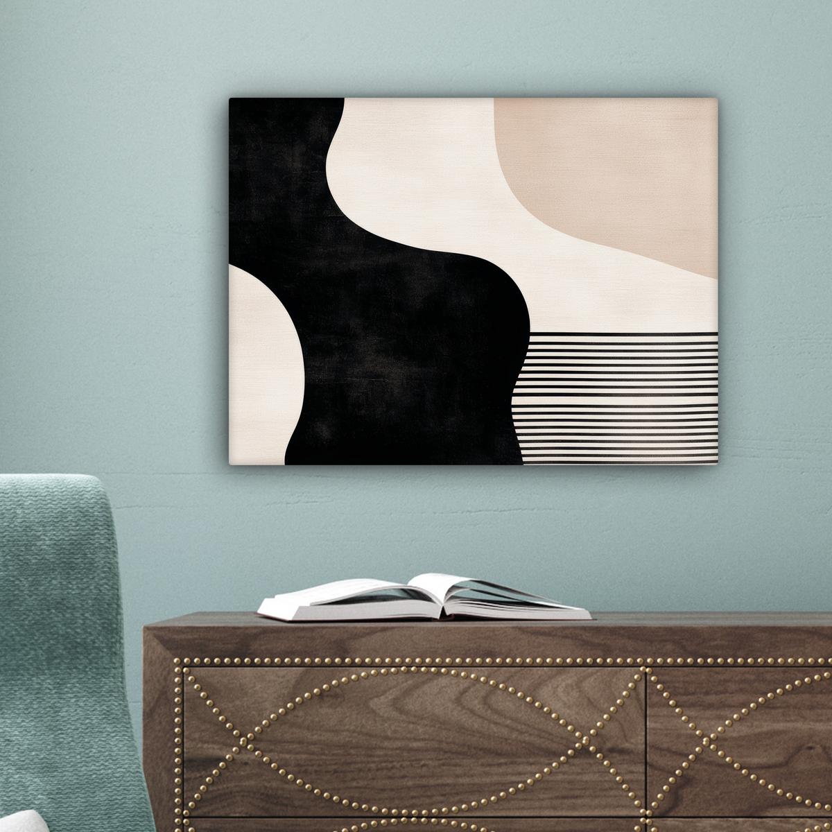 LEINWANDBILD Abstrakt - Japandi - Beige - Modern Wandbild 40x30 cm - Schwarz, Textil (40/30cm) - MuchoWow