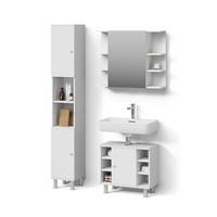 BADMÖBEL-SET Fucino Weiß 3 Teile, mit Hochschrank - Weiß, Holzwerkstoff (60/54/32cm) - Livinity®