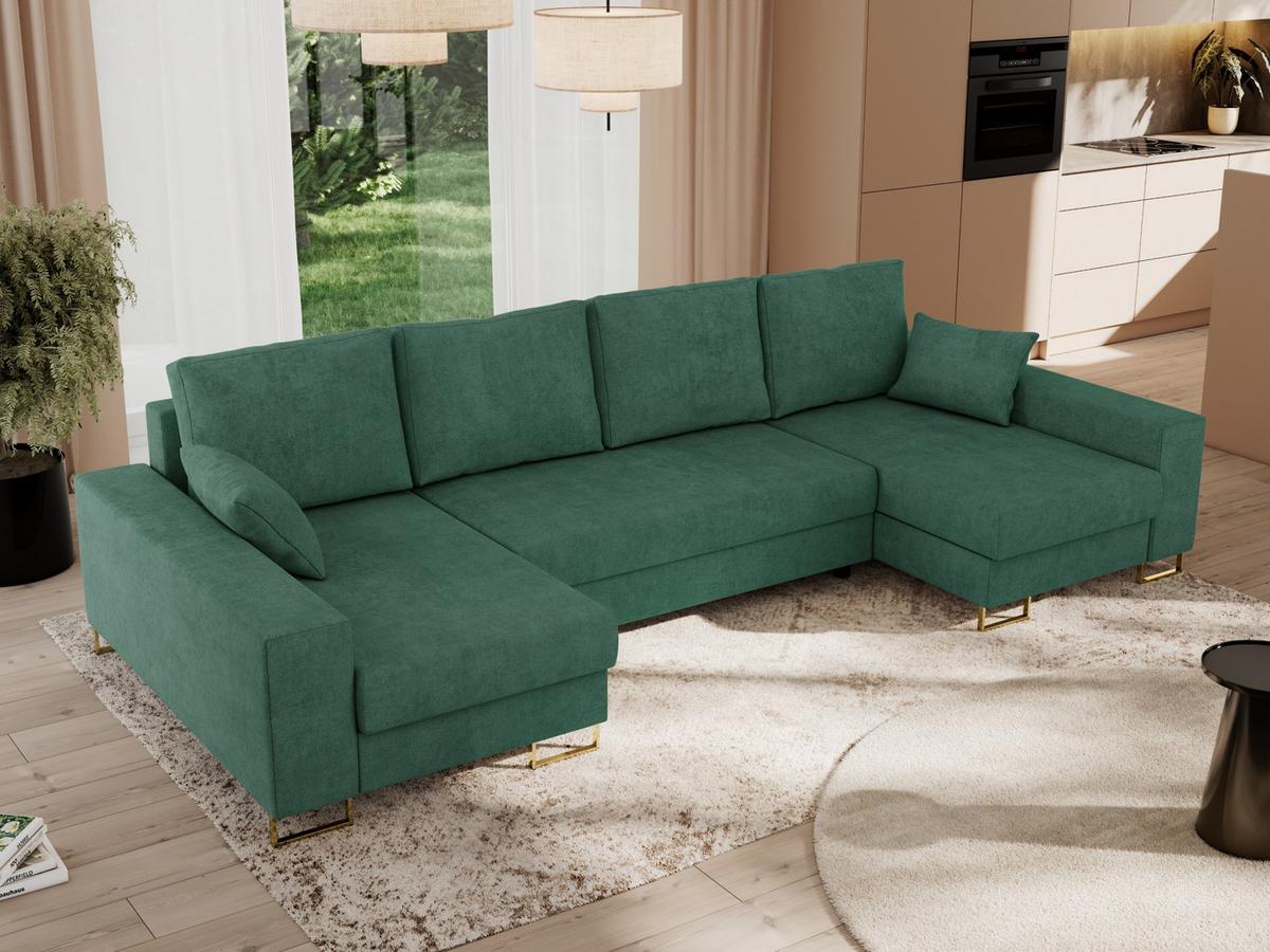 WOHNLANDSCHAFT DORIAN U Struktur Grün - Goldfarben/Grün, Textil/Metall (312/85/138cm) - MKS