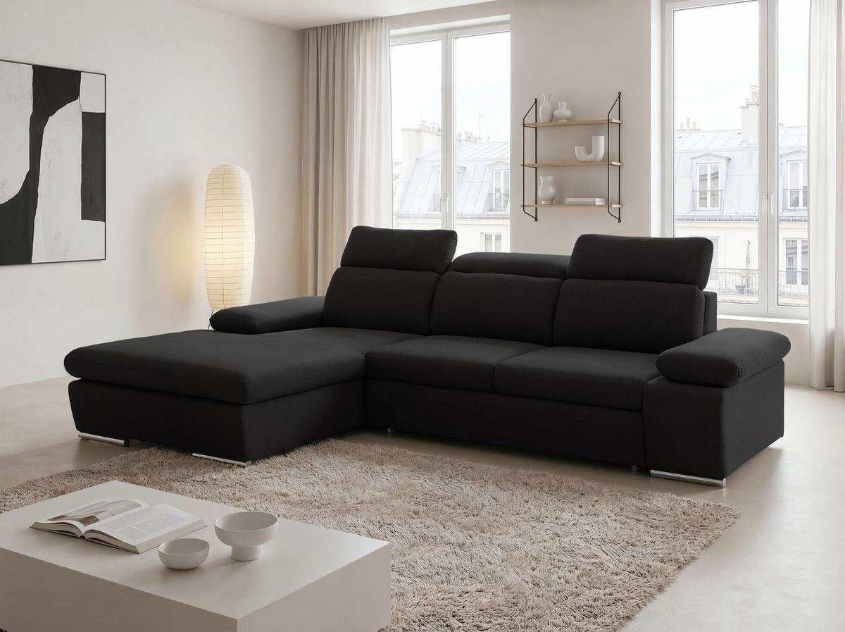 ECKSOFA PABLO mit Schlaffunktion und Bettkasten Schwarz - Schwarz, Holzwerkstoff/Kunststoff (250/90cm) - Idohome