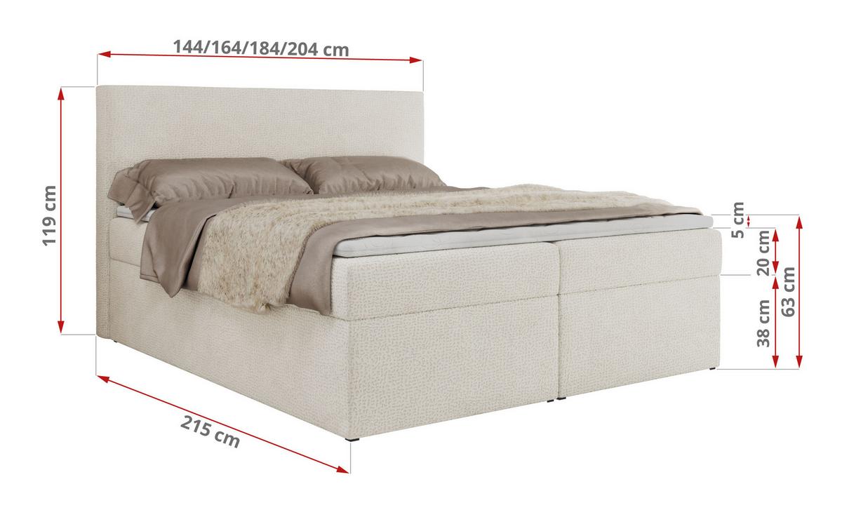 BOXBETT JAGUAR 140/200 - Creme Struktur - H3 - Ecru, Holz/Textil (140/200cm) - MKS