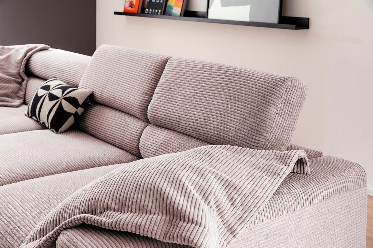 ECKSOFA DELIA Pink Cord - Schwarz/Rosa, Textil/Metall (276/219cm) - KAWOLA