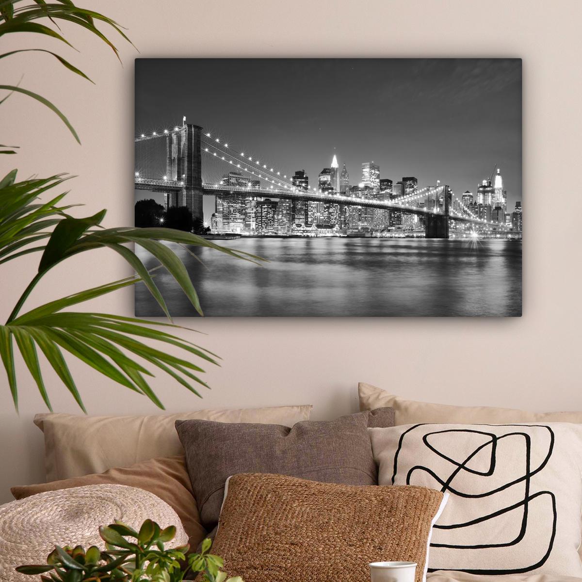 LEINWANDBILD New York - Brücke - Brooklyn - Schwarz und weiß - Architektur Gemälde 60x40 cm - Schwarz, Textil (60/40cm) - MuchoWow