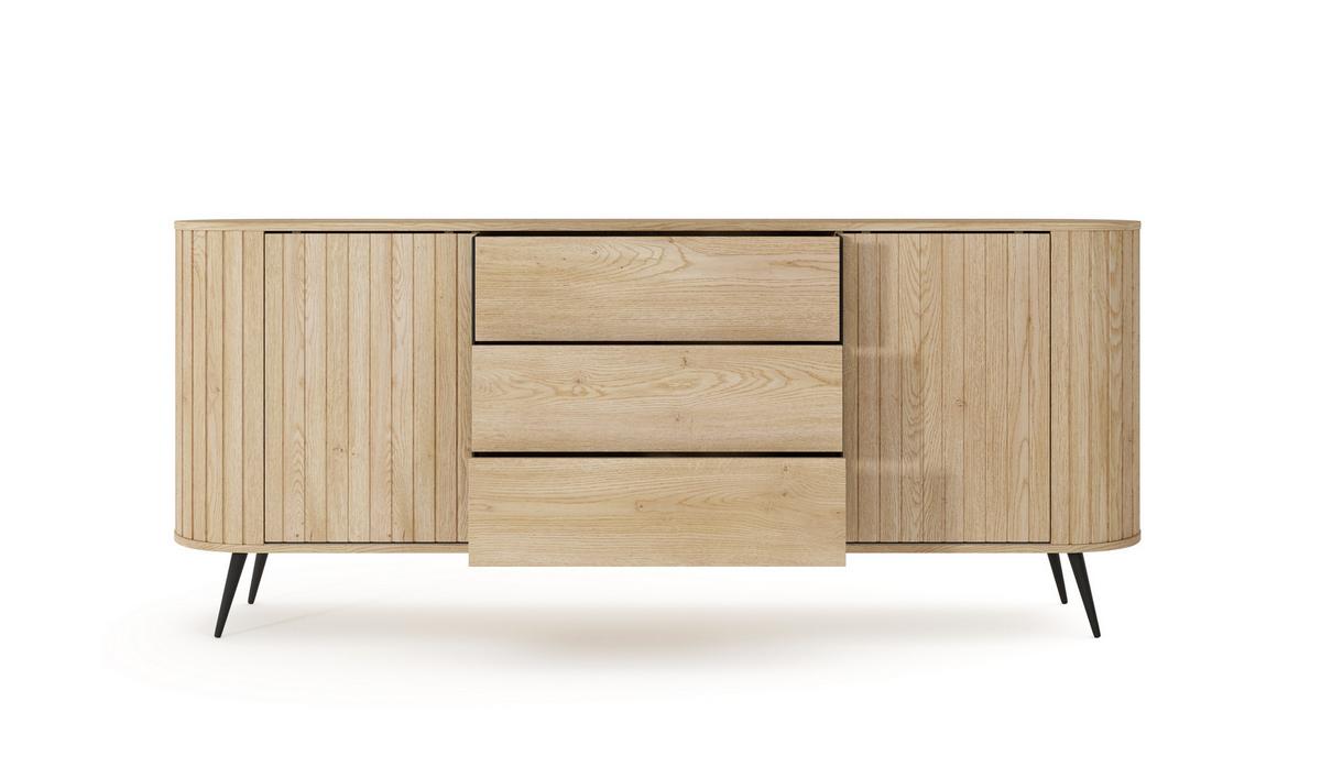 SIDEBOARD CARA 196x40,2x81,8 cm mit 3 Schubladen und 2 Türen Eichefarben - Braun, Holzwerkstoff (196/81.8/40.2cm) - MASSENO