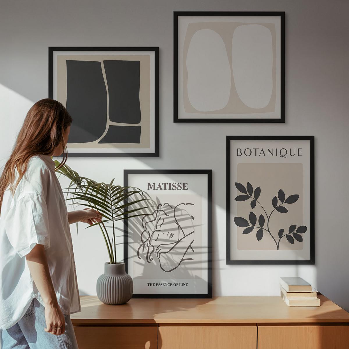 BILDER SET 4er Set - 50x50 cm & 40x60 cm Schwarzer Rahmen - Matisses stilvolle Pflanzenbilder - Schwarz, Kunststoff (50/50cm) - TULUP