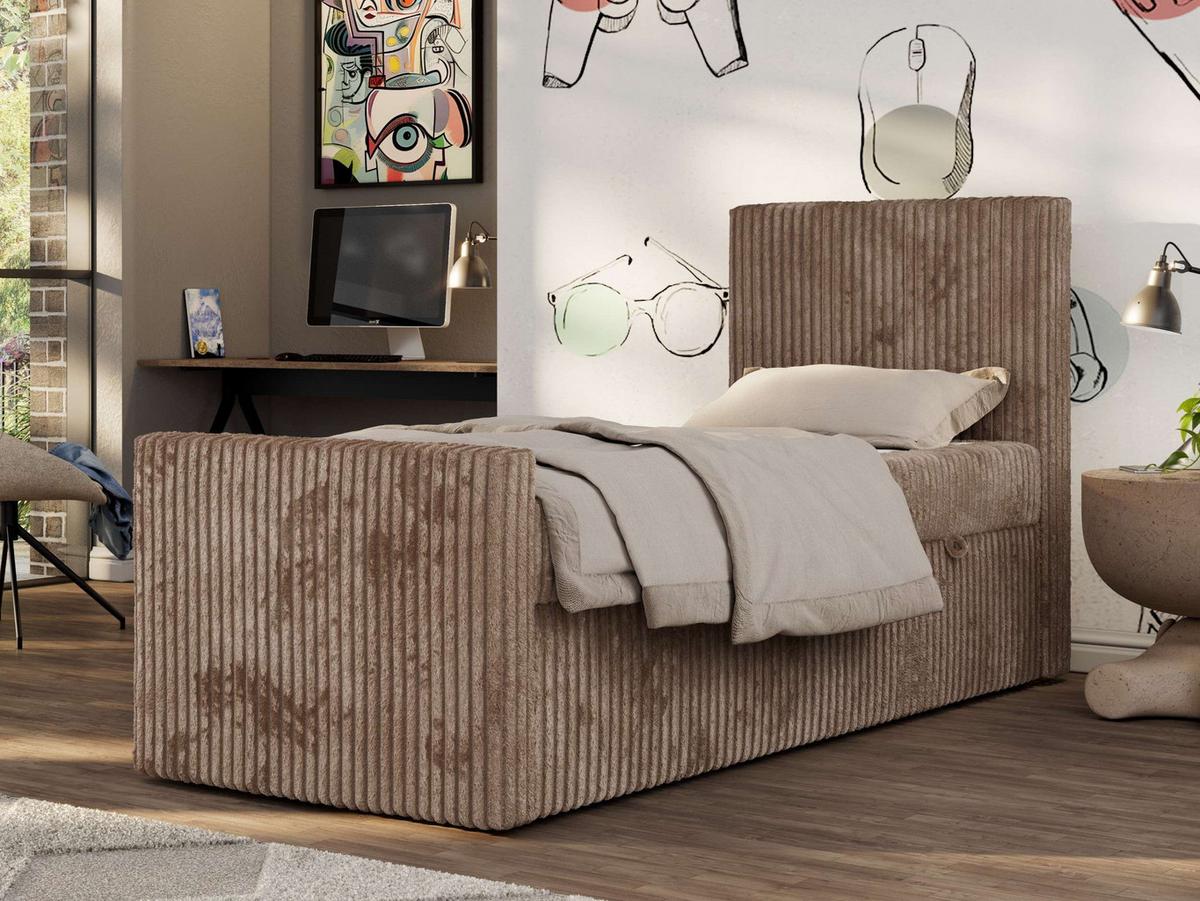 JUGENDBETT TILIO DUO 90/200 - Braun Cord - H3 - Rechts Seite - Braun, Textil (90/200cm) - MKS