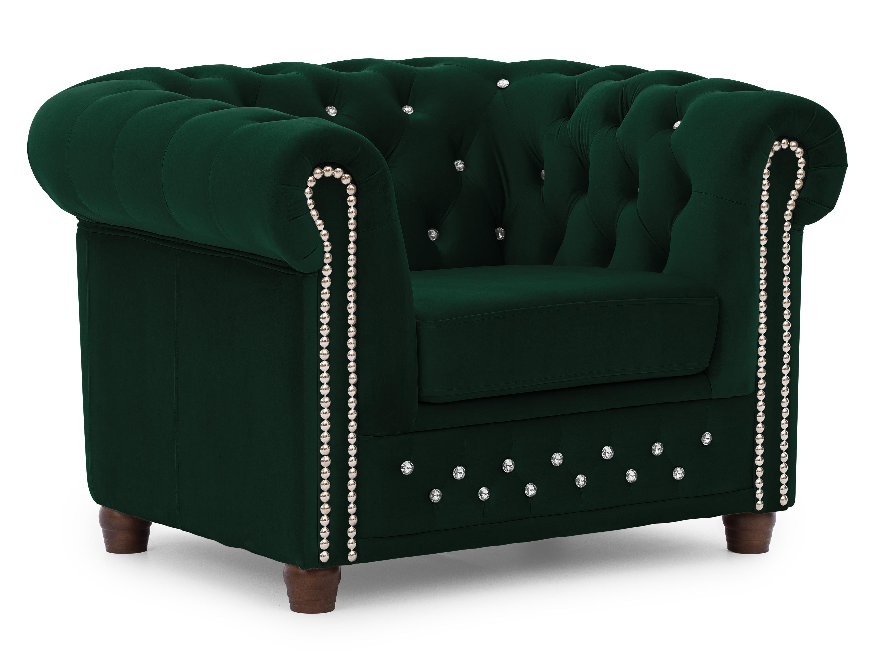 CHESTERFIELD-SESSEL Cleo Blink Flasche Grün Samt mit Kristallsteppung und braunen Massivholzfüßen - Beige/Braun, Holz/Textil (104/72/86cm) - S-Style Möbel