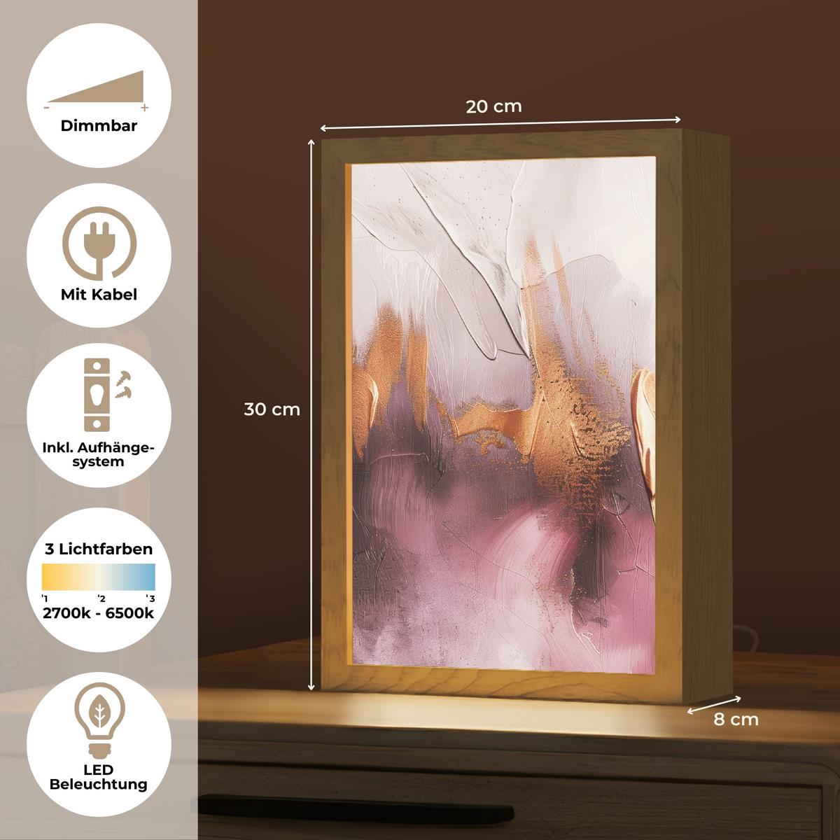 WANDLEUCHTE Lila - Abstrakt - Farbe - Gold 20x30 cm - Mauve, Holzwerkstoff (20/30/8cm) - OnlyWow