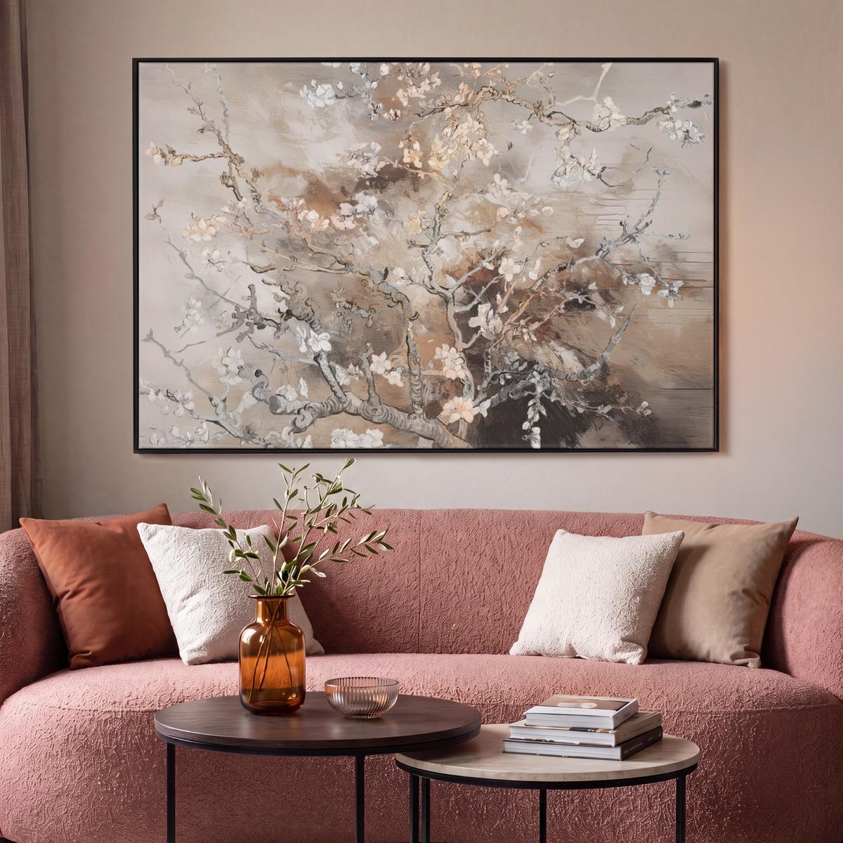 LEINWAND Bilder mit Rahmen - Mandelblüte - Kunst - Van Gogh - Beige - Abstrakt - 140x90 - Braun, Textil (140/90cm) - MuchoWow