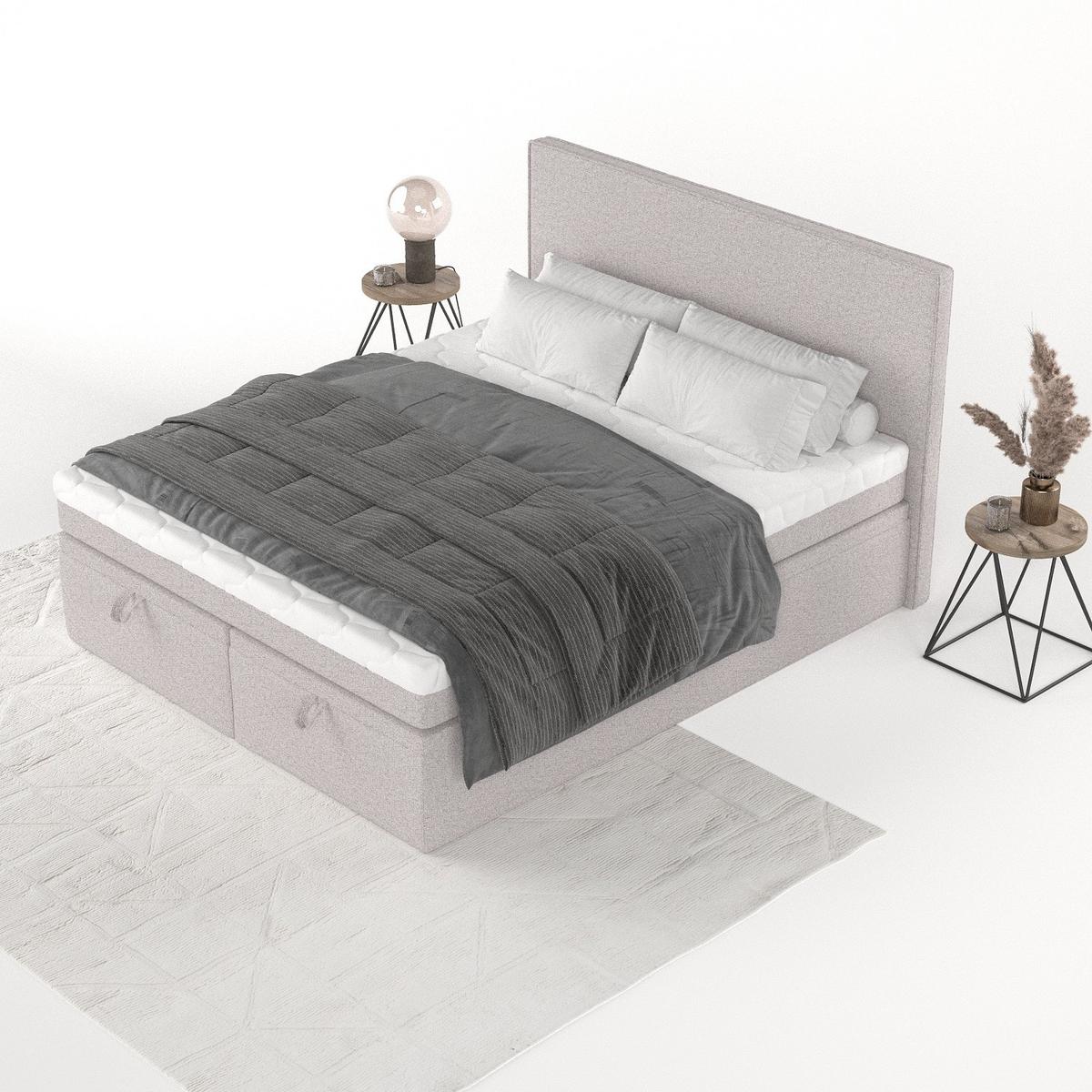 BOXBETT Zalla 140/200 cm Beige im Riva Stoff - Beige/Schwarz, Holz/Holzwerkstoff (140/200cm) - AltaBeds