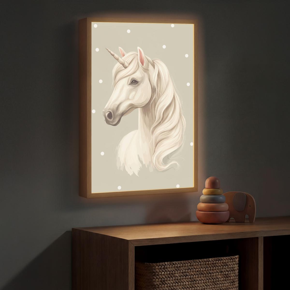 NACHTTISCHLAMPE MIT AKKU Einhorn - Weiß - Punkte 40x60 cm - Taupe, Holzwerkstoff (8/40/60cm) - OnlyWow