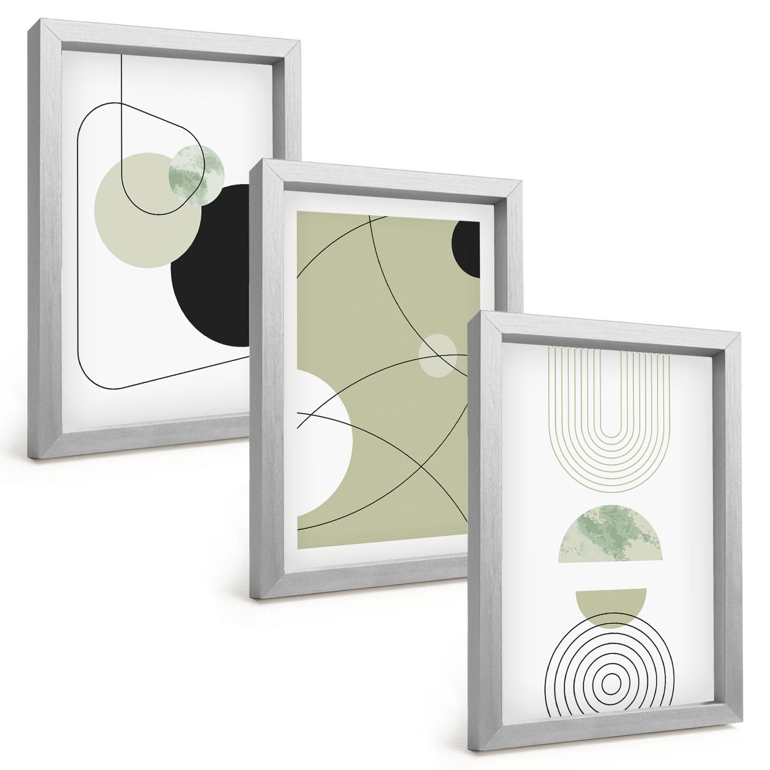 BILDER SET 3er Set - 20x30 cm Silberner Rahmen - Abstrakte Formen und Farben - Silberfarben, Kunststoff (20/30cm) - TULUP