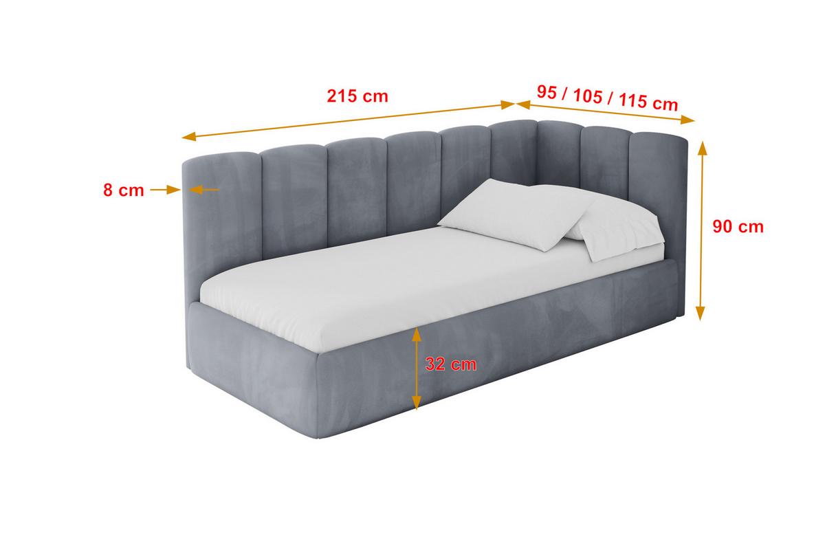 EINZELLBETT Jugendbett mit Bettkasten und Matratze H3/H4, Links - DEXY 80x200 Grau - Grau, Holzwerkstoff/Textil (80/200cm) - ALTDECOR