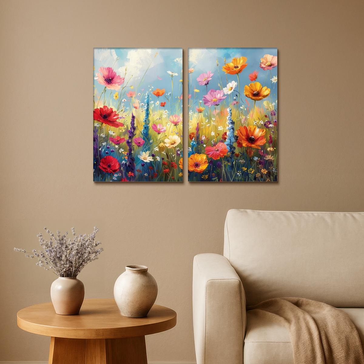 LEINWANDBILD 2er Set Blumen - Frühling - Farbenfroh - Sommerlich 80x60 cm - Orange, Textil (80/60cm) - MuchoWow