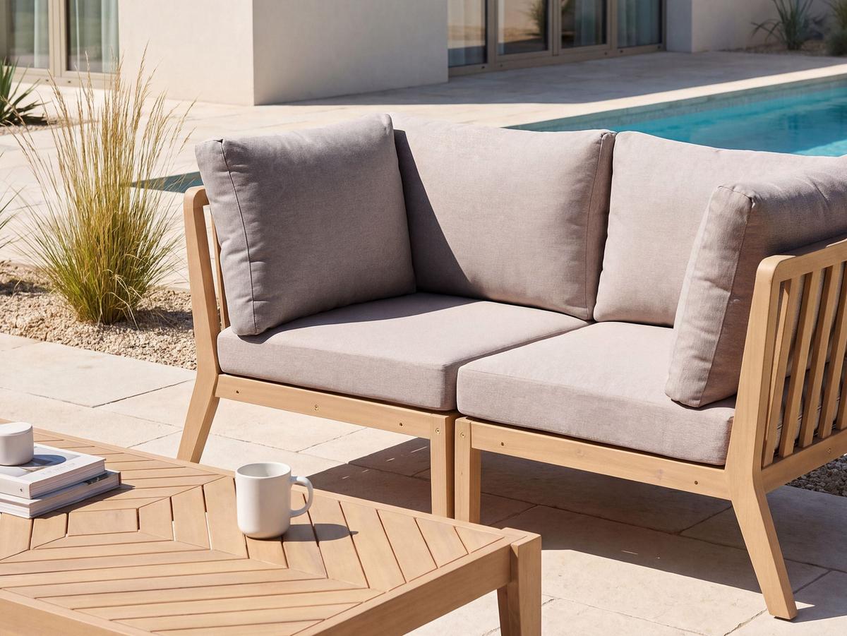 GARTEN-ECKMODUL Akazienholz Hellbraun Rivello - Hellbraun/Beige, Holz (80/84/80cm) - Beliani