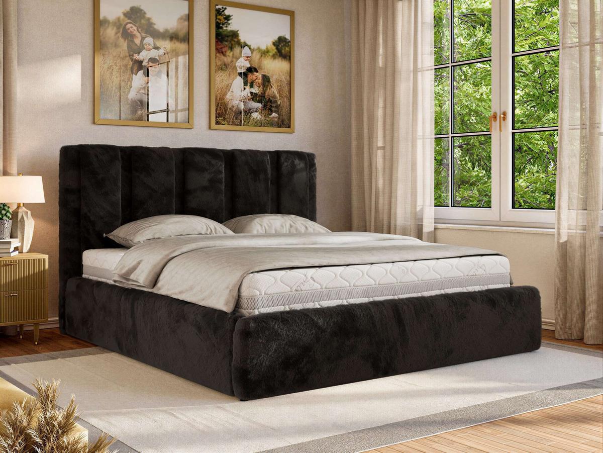 POLSTERBETT SAVINO CLASSIC 140/200 - Schwarz Plüsch - Multipocket-Matratze - Schwarz, Textil (140/200cm) - MKS