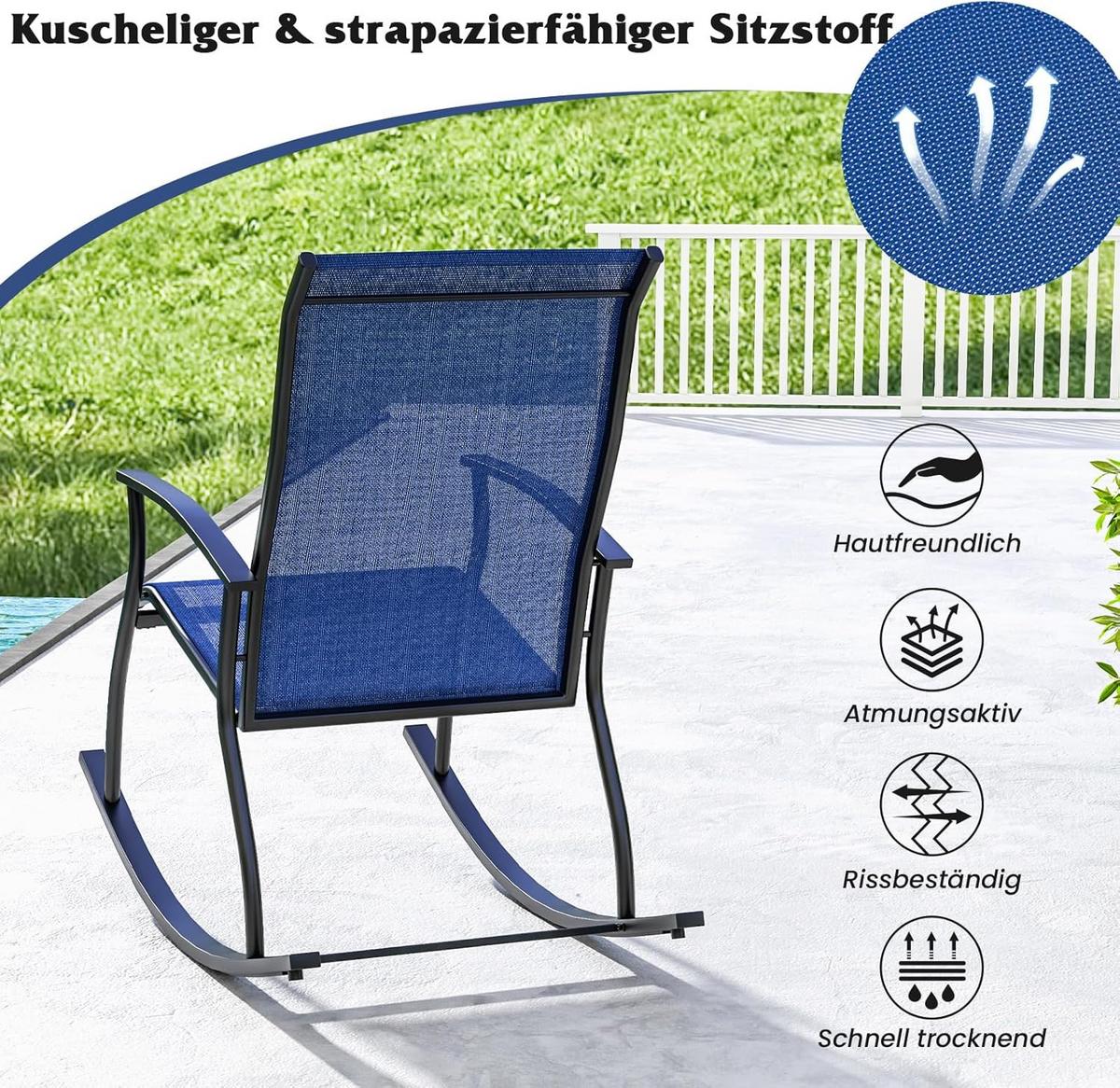SCHAUKELBANK Marineblau(2er-Set) - Blau, Metall (102/100/68cm) - COSTWAY