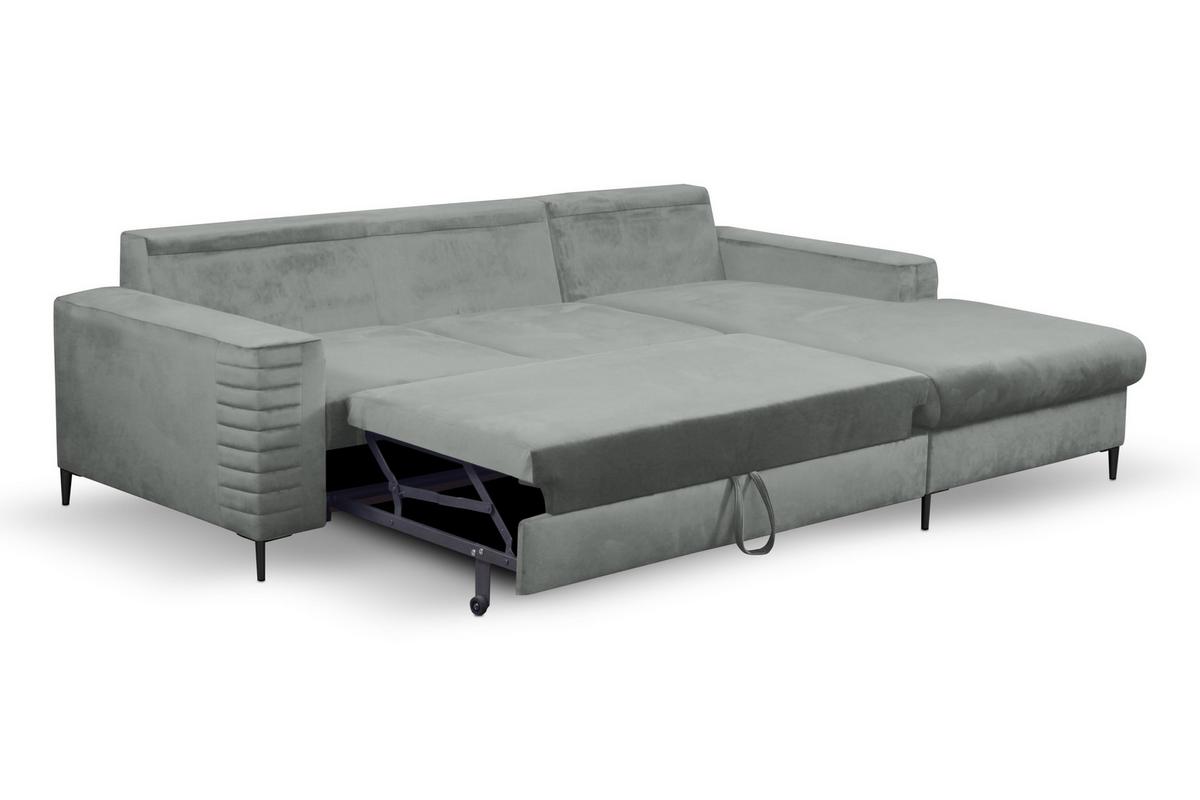 ECKSOFA GRIFO R-S Grau Velours-Stoff mit Schlaffunktion - Grau, Holz (253/165cm) - MASSENO