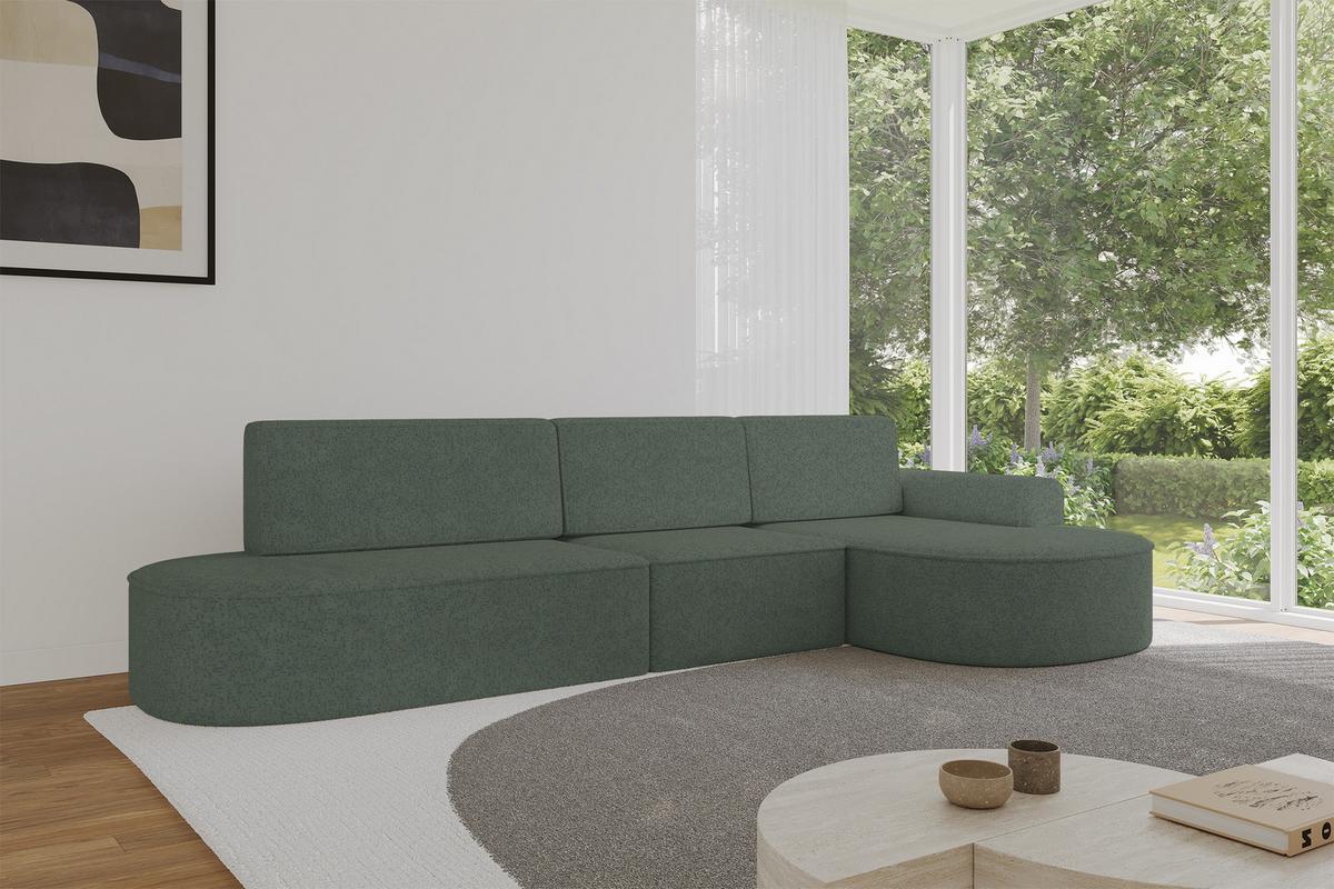 ECKSOFA mit Schlaffunktion Ottomane RECHTS MARI L2-S 368X167X85 Grün Velours - Schwarz/Hellgrün, Holzwerkstoff/Kunststoff (167/368cm) - ALTDECOR