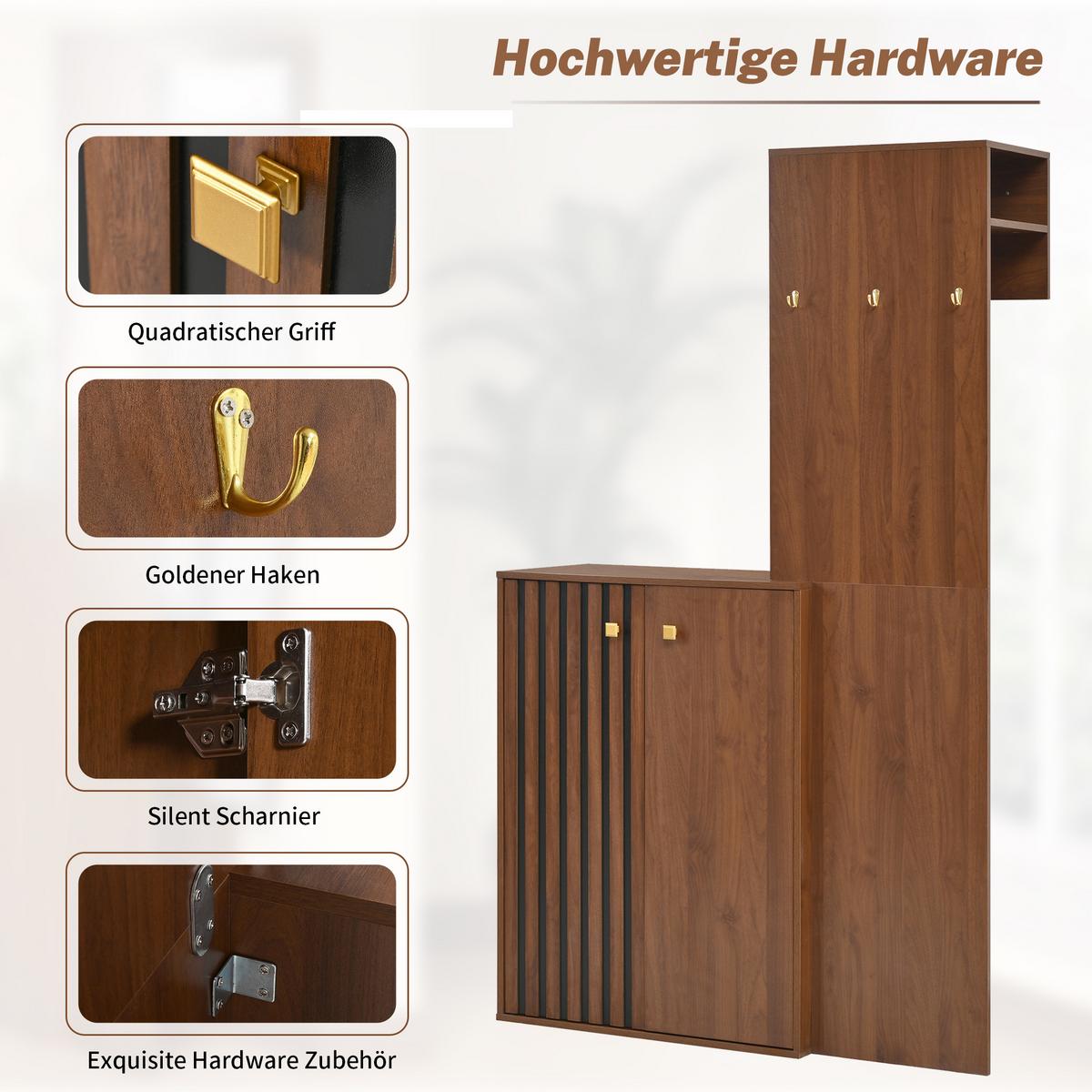 KOMPAKTGARDEROBE in Walnuss-Optik – mit Schuhschrank & Paneel - Walnussfarben, Holzwerkstoff (115/191.5/38.5cm) - Urban Meuble