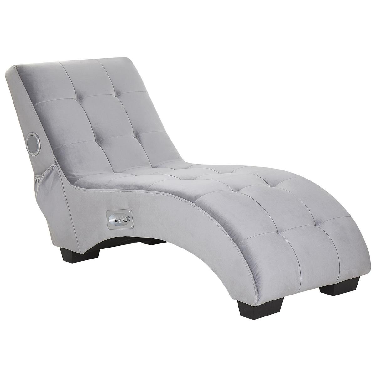 CHAISELONGUE Samtstoff Grau Simorre - Hellgrau, Textil (157/82/66cm) - Beliani