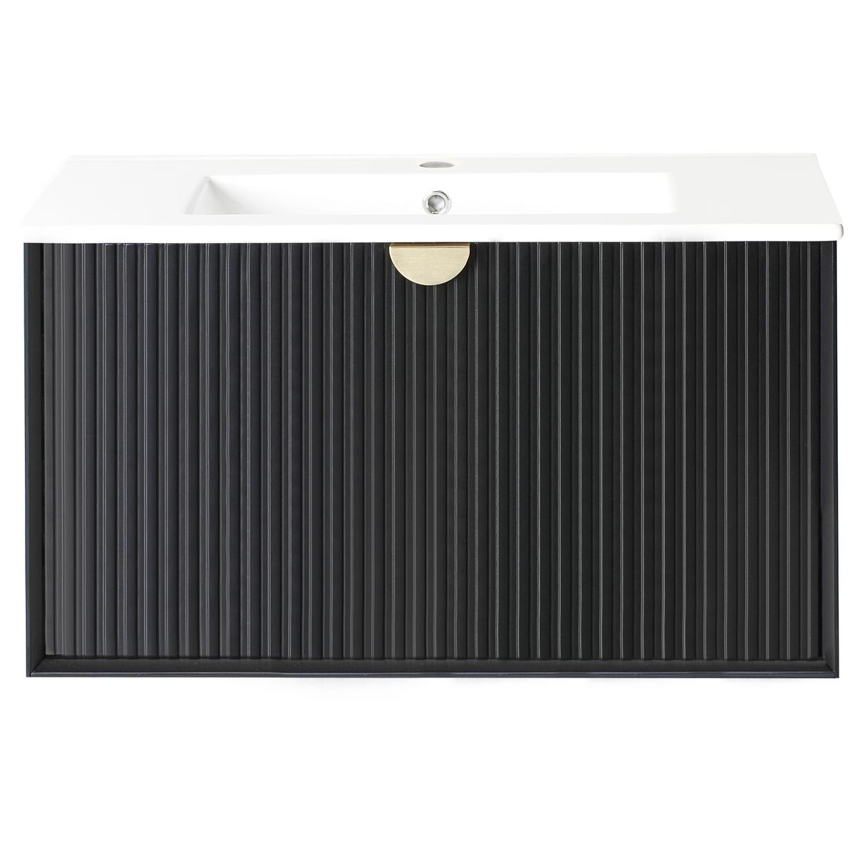 WASCHBECKENUNTERSCHRANK wandmontiertk mit Waschbecken Schwarz Bonaire - Schwarz, Holzwerkstoff (80/43/93cm) - Beliani