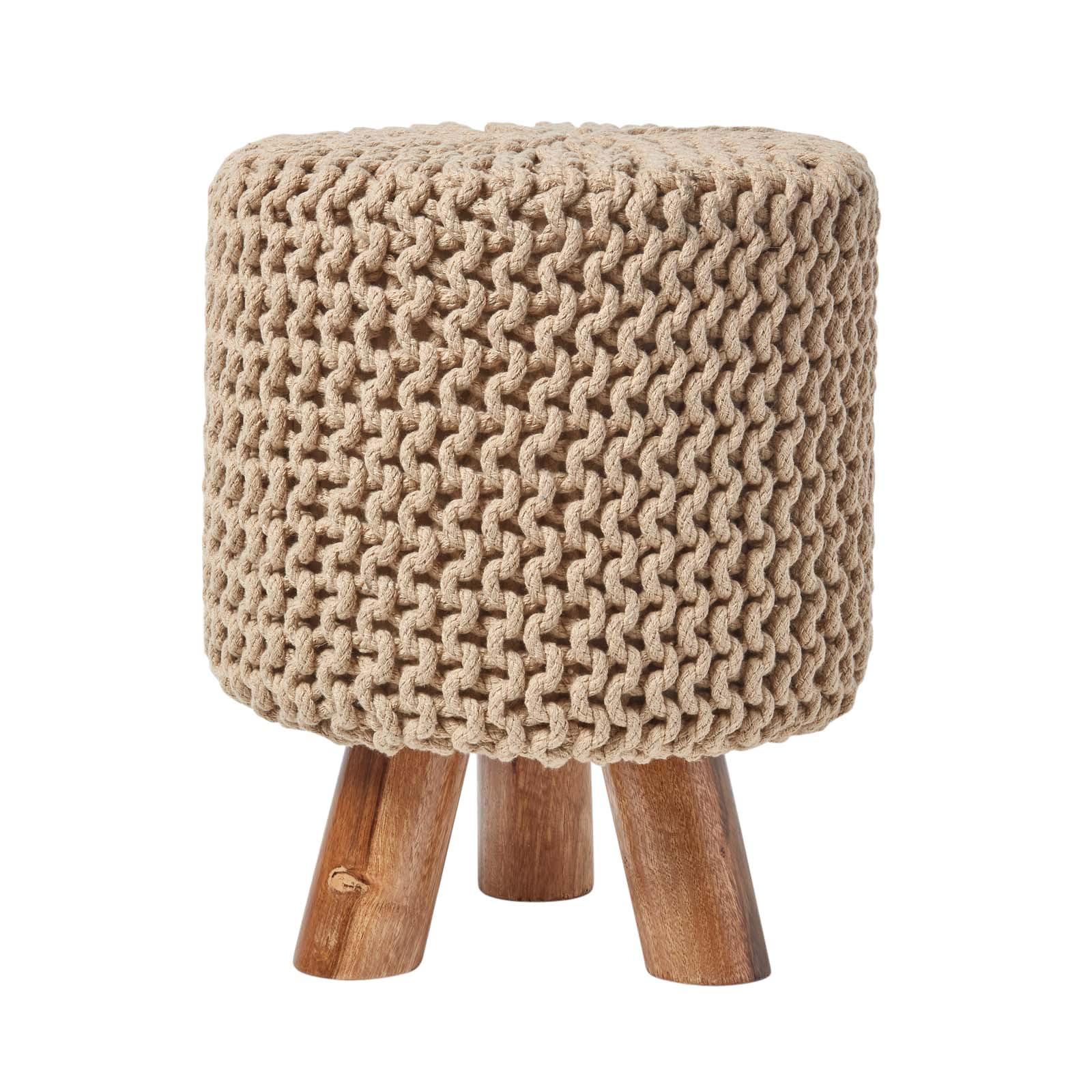 STRICK-HOCKER beige, Dreibein 32/32/42 cm - Beige, Textil (32/42/32cm) - Homescapes