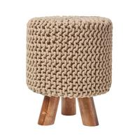 STRICK-HOCKER beige, Dreibein 32/32/42 cm - Beige, Textil (32/42/32cm) - Homescapes