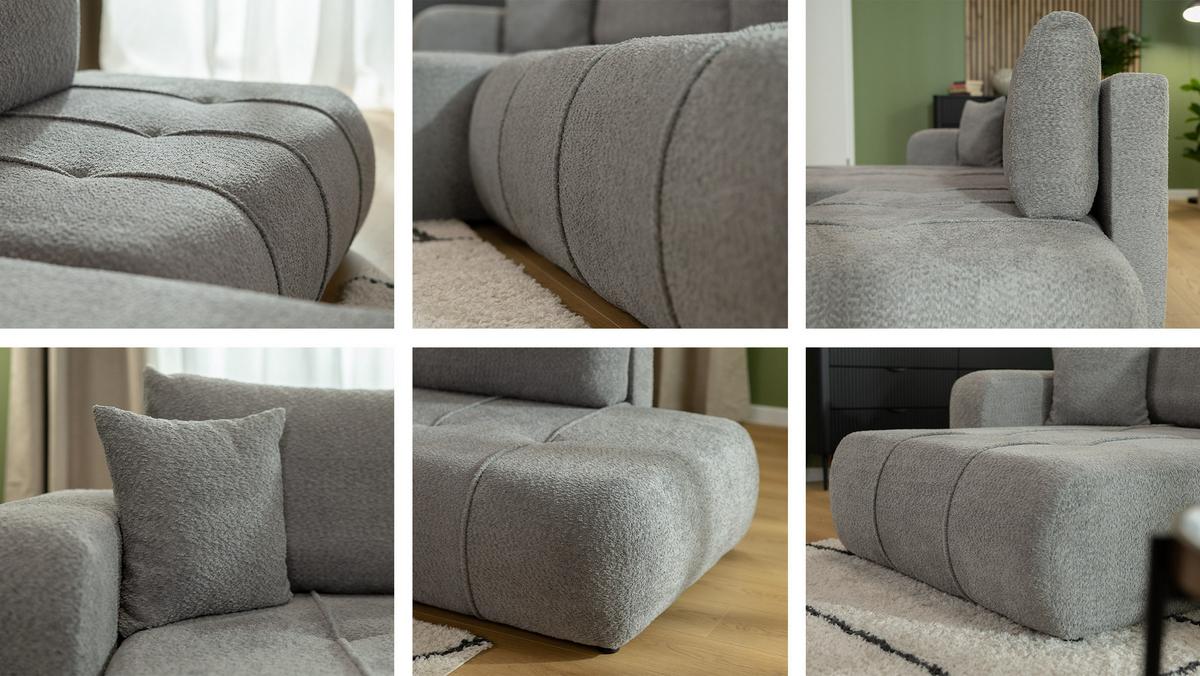 ECKSOFA Furyn O Boucle, Seite: Links - Hellbraun/Schwarz, Holzwerkstoff/Kunststoff (262/145cm) - MIRJAN24