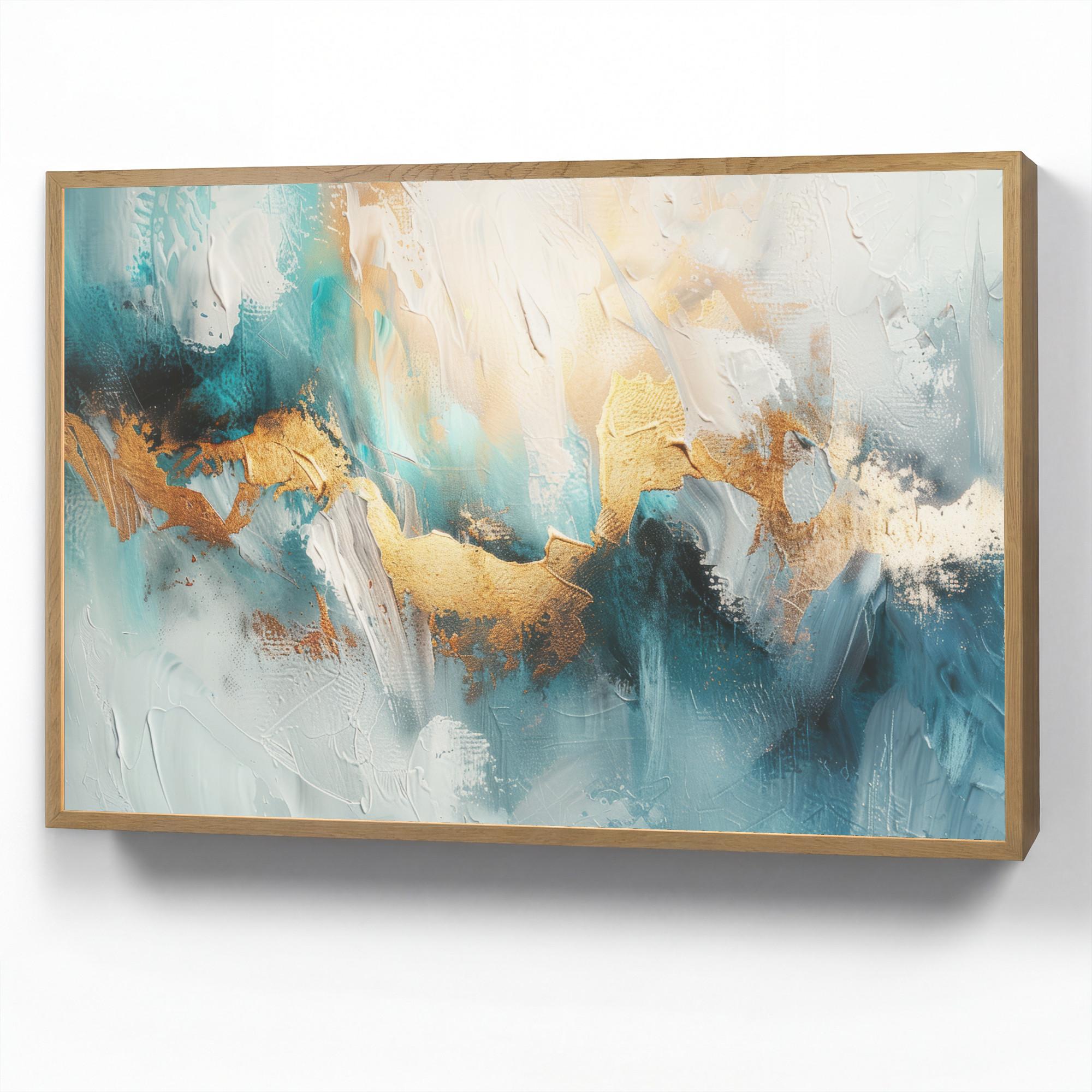 WANDLEUCHTE MIT AKKU Abstrakt - Kunst - Gold - Blau 100x70 cm - Türkis, Holzwerkstoff (100/70/8cm) - OnlyWow