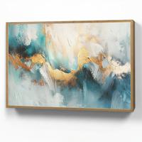 WANDLEUCHTE MIT AKKU Abstrakt - Kunst - Gold - Blau 90x60 cm - Türkis, Holzwerkstoff (90/60/8cm) - OnlyWow