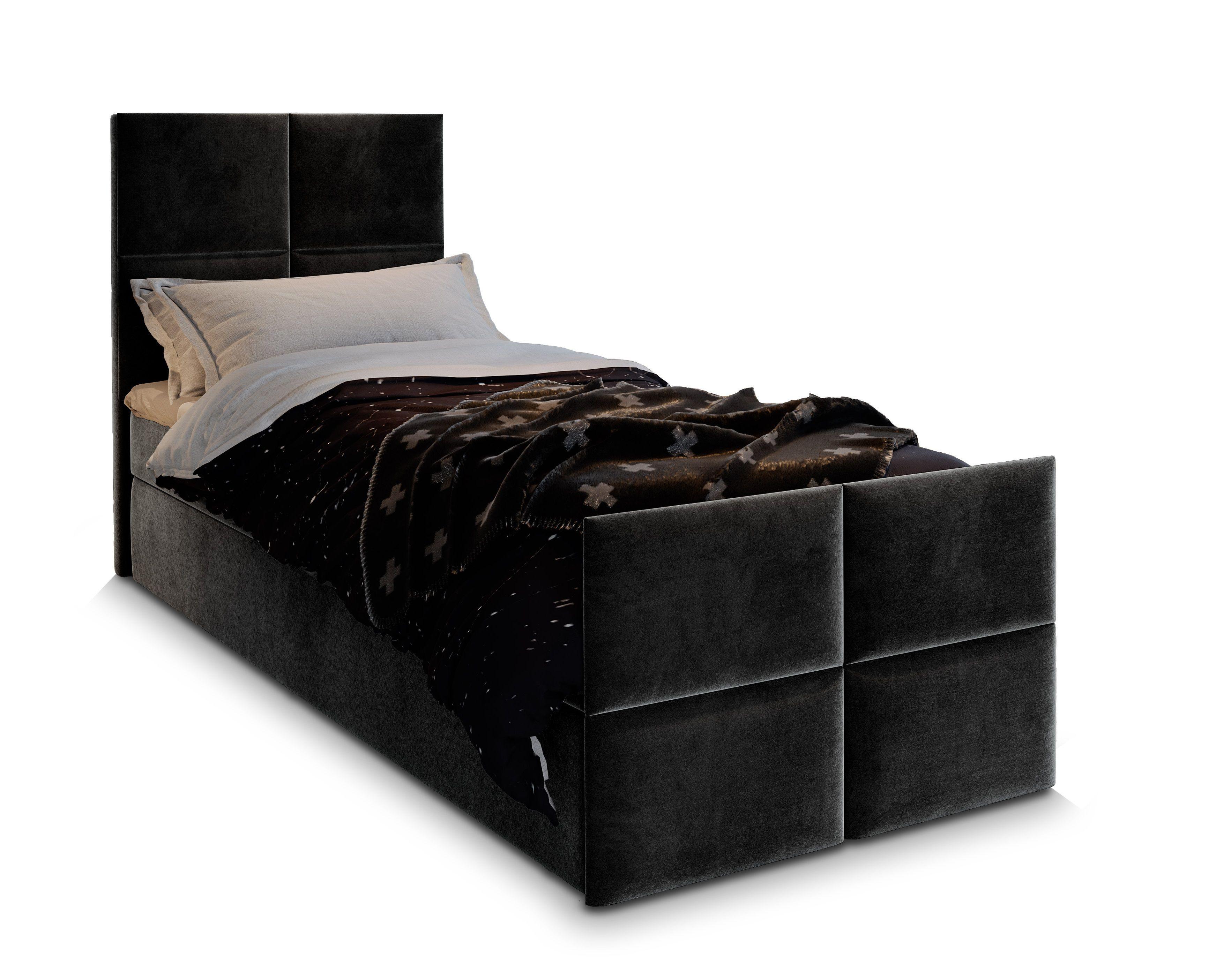 BOXBETT ARIEL 80 80x200 cm mit Matratze und Topper - Schwarz - Schwarz, Holz (80/200cm) - MASSENO