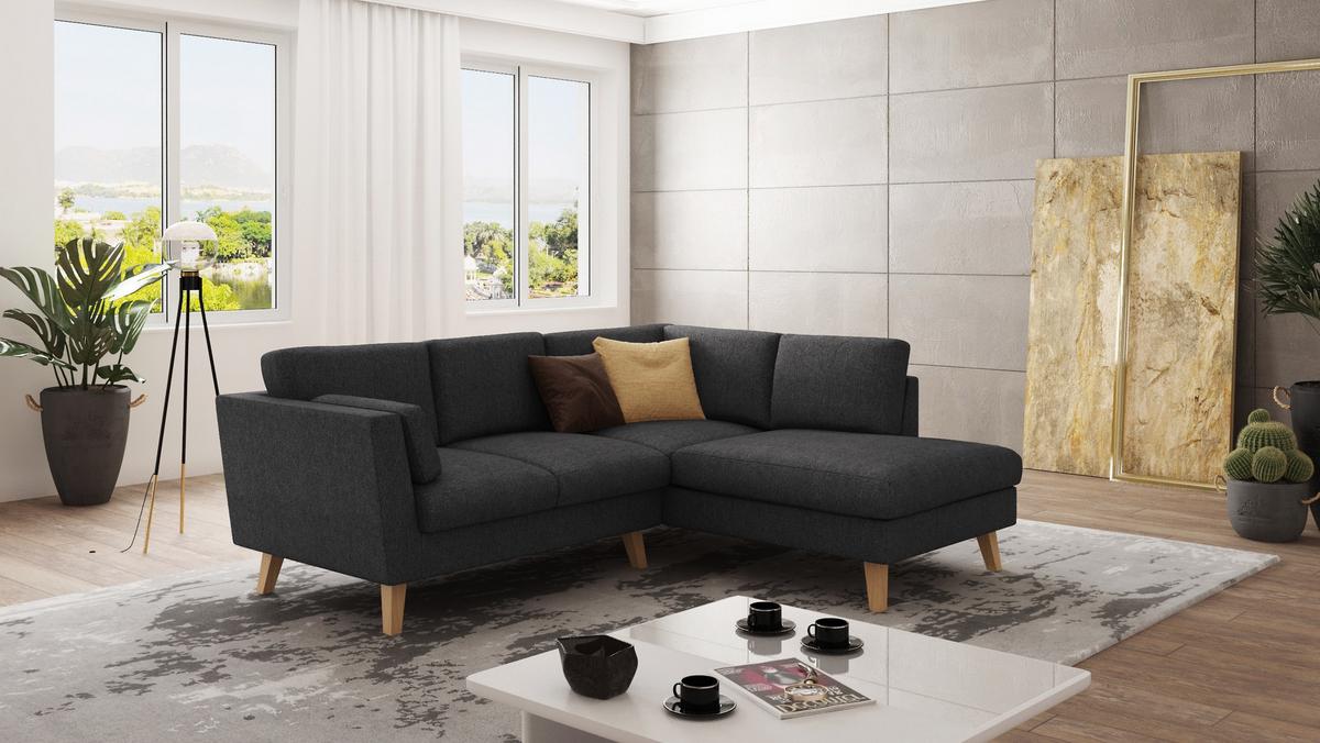 ECKSOFA Mario Graphit Microfaser - Graphitfarben/Naturfarben, Buchenholz/Textil (221/186cm) - S-Style Möbel