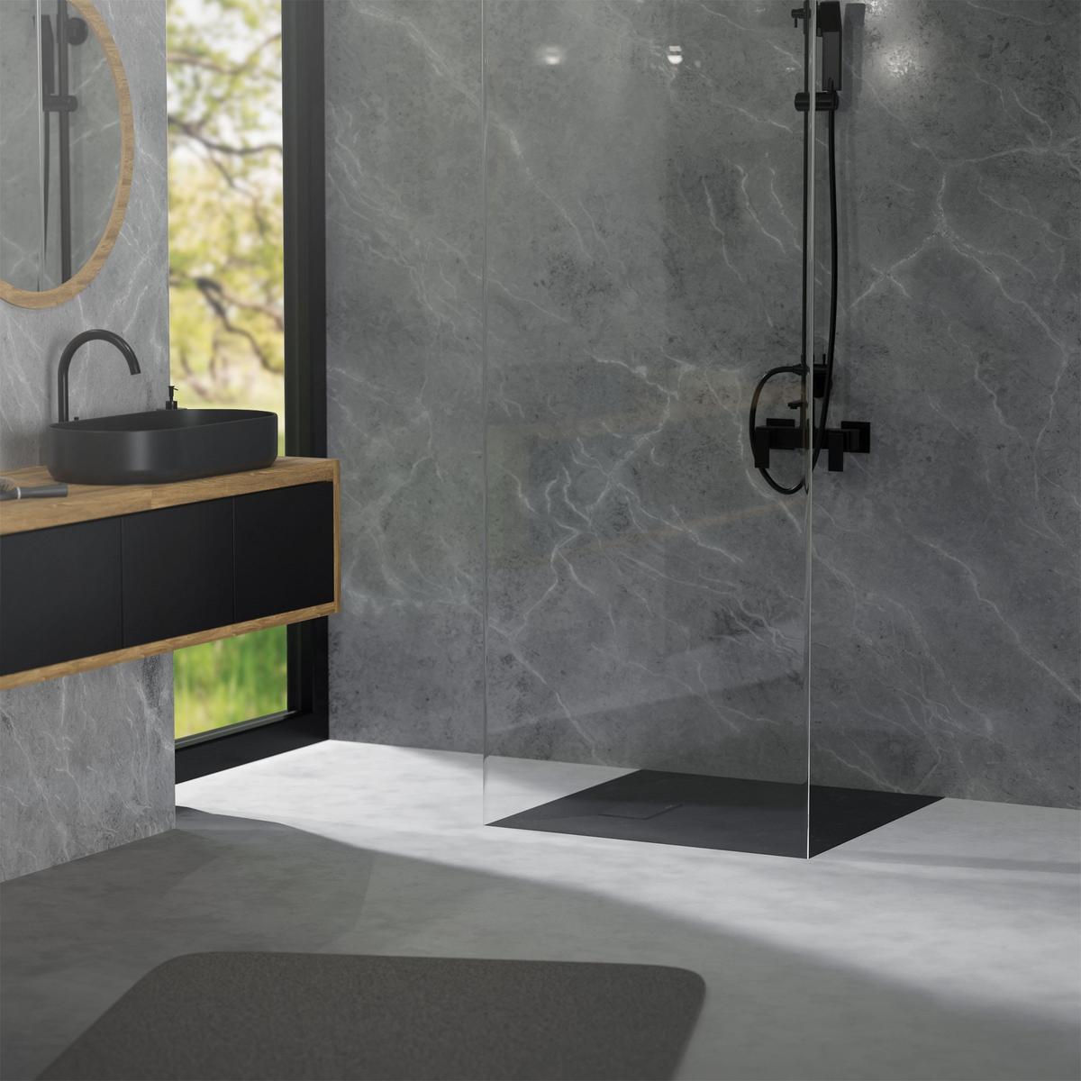 DUSCHWANNE 80x80 cm Schwarz mit Ablaufgarnitur aus SMC - Schwarz, Kunststoff (80/3/80cm) - LuxeBath
