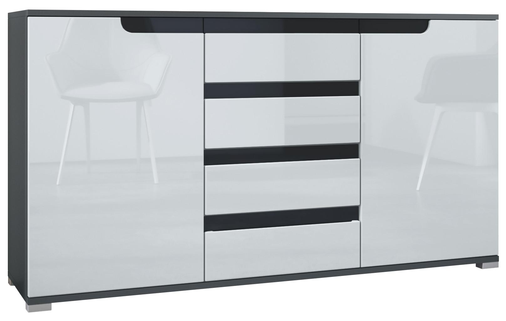 SIDEBOARD Sylt Weiß Hochglanz / Schwarz Hochglanz - Weiß Hochglanz/Schwarz, Holzwerkstoff (138.5/75.5/35cm) - Vladon