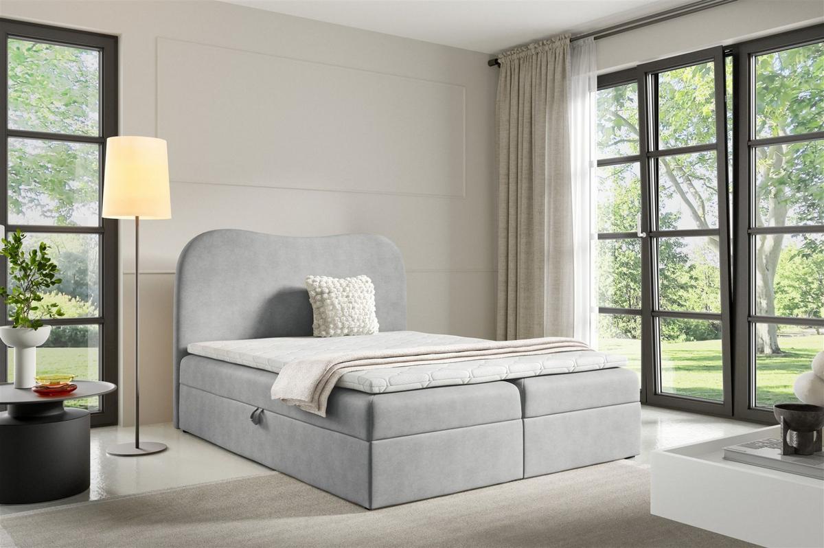 BOXBETT Darlin - Hellgrau, Holzwerkstoff/Textil (140/200cm) - Fun Möbel