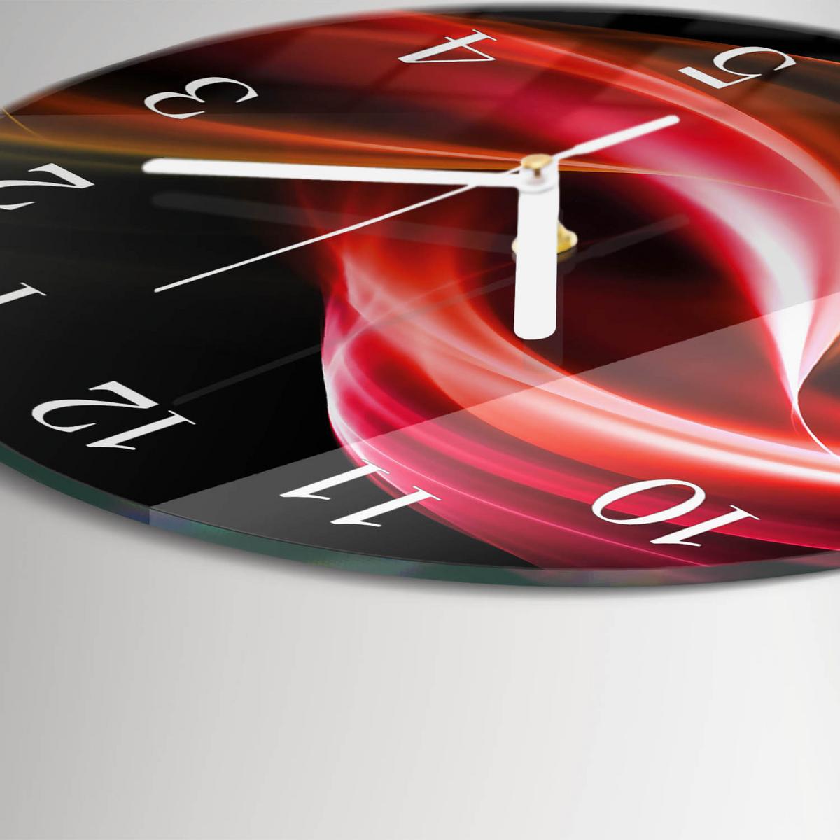 WANDUHR aus Glas Ø30 cm - Abstrakte Linien - Rot, Glas (30/30/0.4cm) - TULUP
