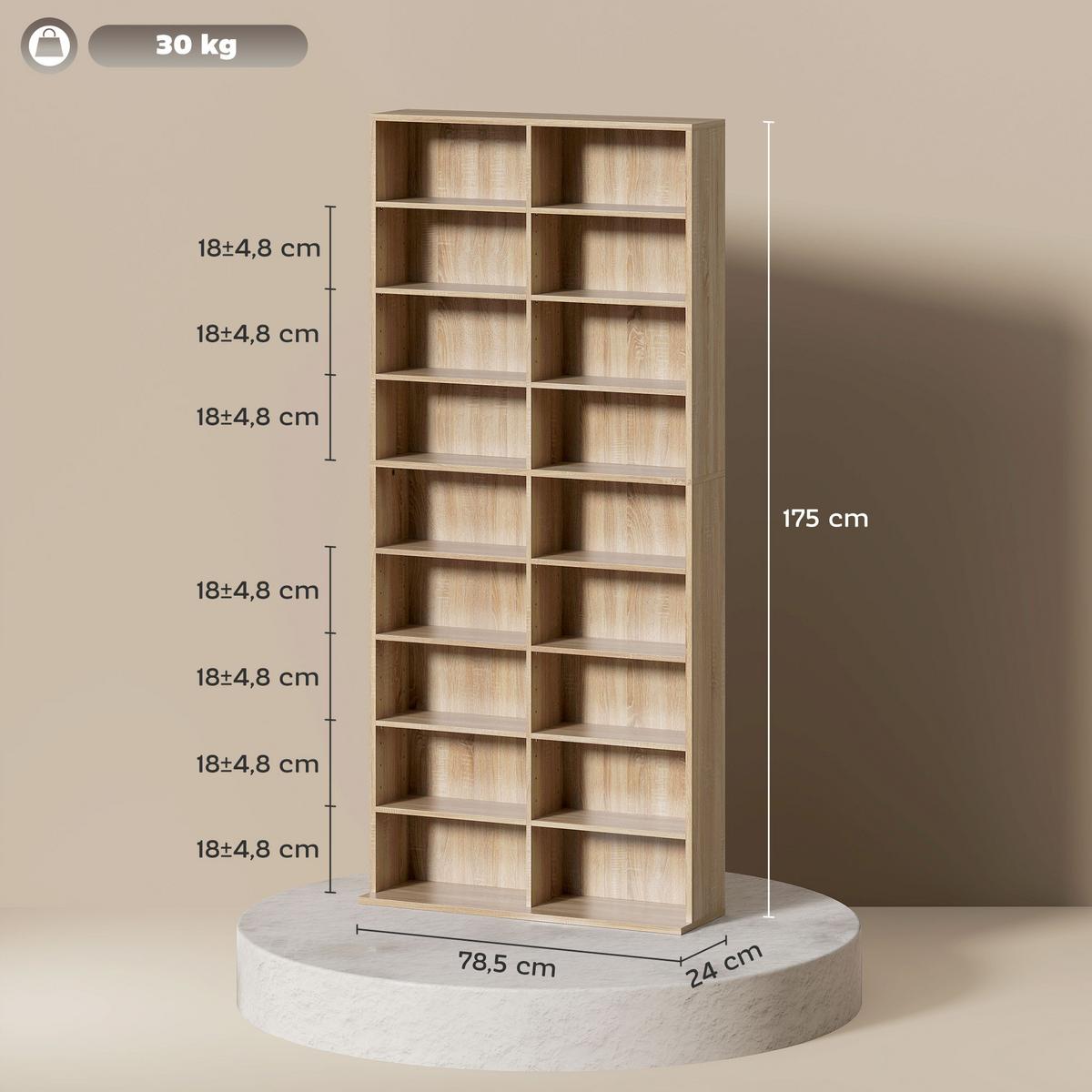 CD-REGAL Spanplatte Naturholz - Naturfarben, Karton/Holzwerkstoff (24/175/78.5cm) - HOMCOM
