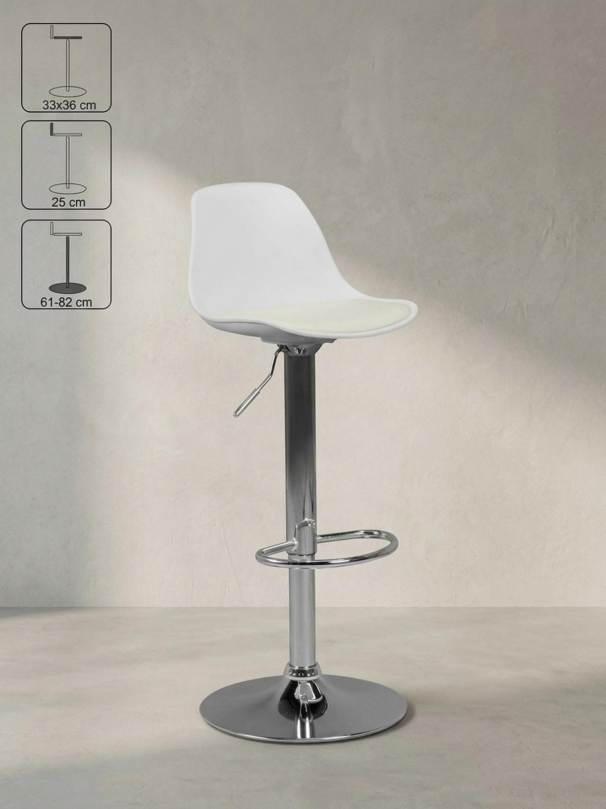 BARHOCKER Lederoptik Verchromt Drehbar BERN, Weiß 40x40x104 cm - Silberfarben/Weiß, Kunststoff/Textil (40/104/40cm) - KADIMA DESIGN