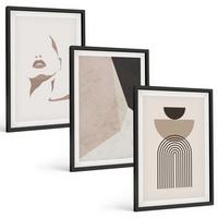 BILDER SET 3er Set - 40x60 cm Schwarzer Rahmen - Abstrakte Gesichtsformen - Schwarz, Kunststoff (40/60cm) - TULUP