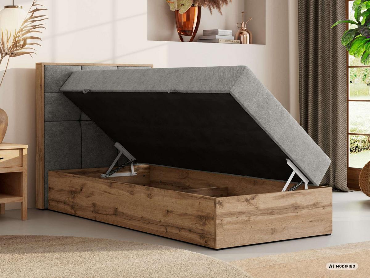 BOXBETT ALBERO 1 90/200 - Hellgrau Stukture - Topper T25 - H3 - Links - Silberfarben/Hellgrau, Kunststoff/Textil (90/200cm) - MKS