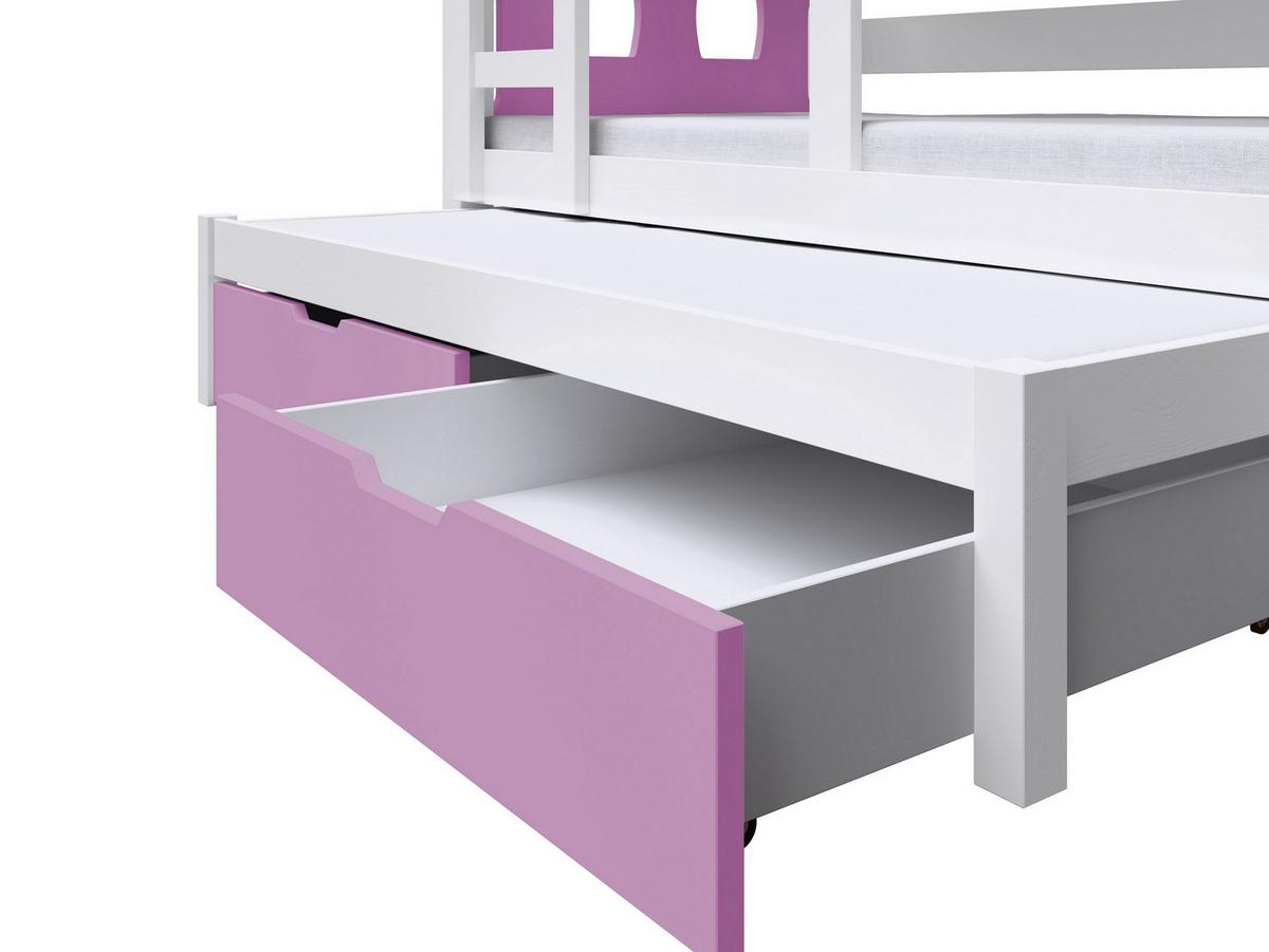 ETAGENBETT LEONE mit Bettkasten 80x180 cm Weiß - Weiß/Rosa, Holz (80/180cm) - MASSENO