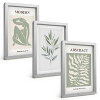 BILDER SET 3er Set - 20x30 cm Silberner Rahmen - Matisse Aquarell Boho-Design - Silberfarben, Kunststoff (20/30cm) - TULUP