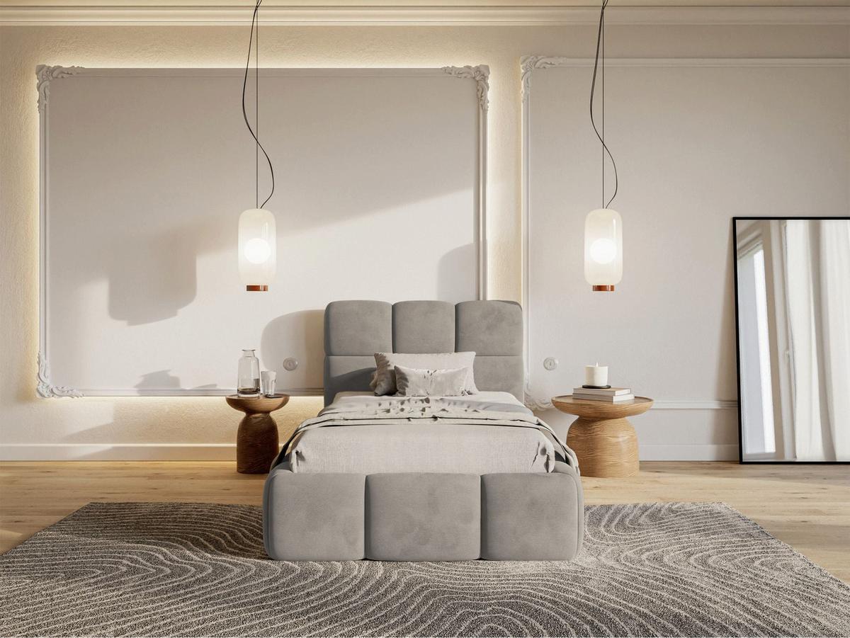 POLSTERBETT Cloudy Hellgrau Samt, 90x200 cm - Hellgrau/Schwarz, Kunststoff/Textil (90/200cm) - Selsey